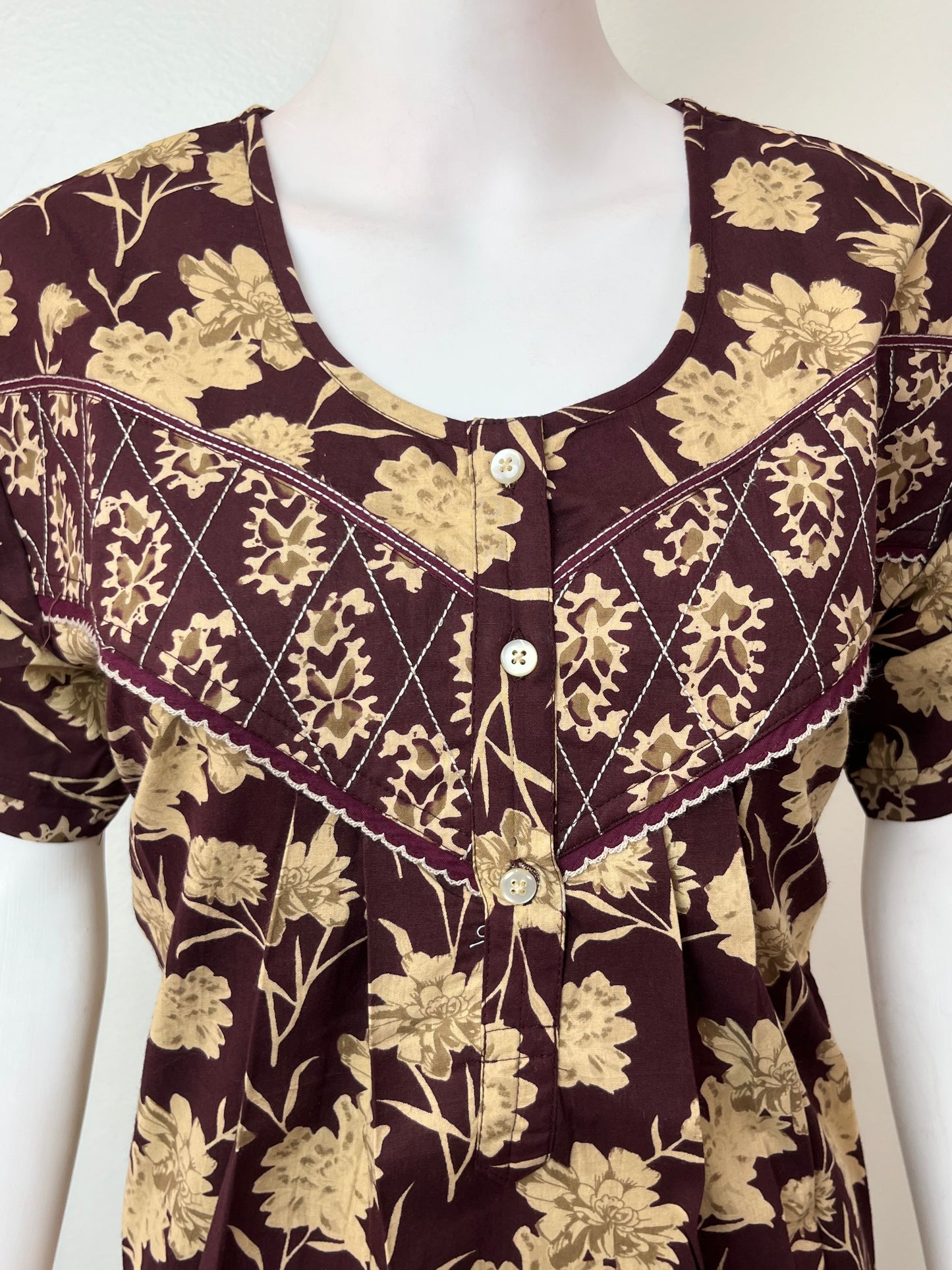 Wine Pure Cotton Nightgown for Women