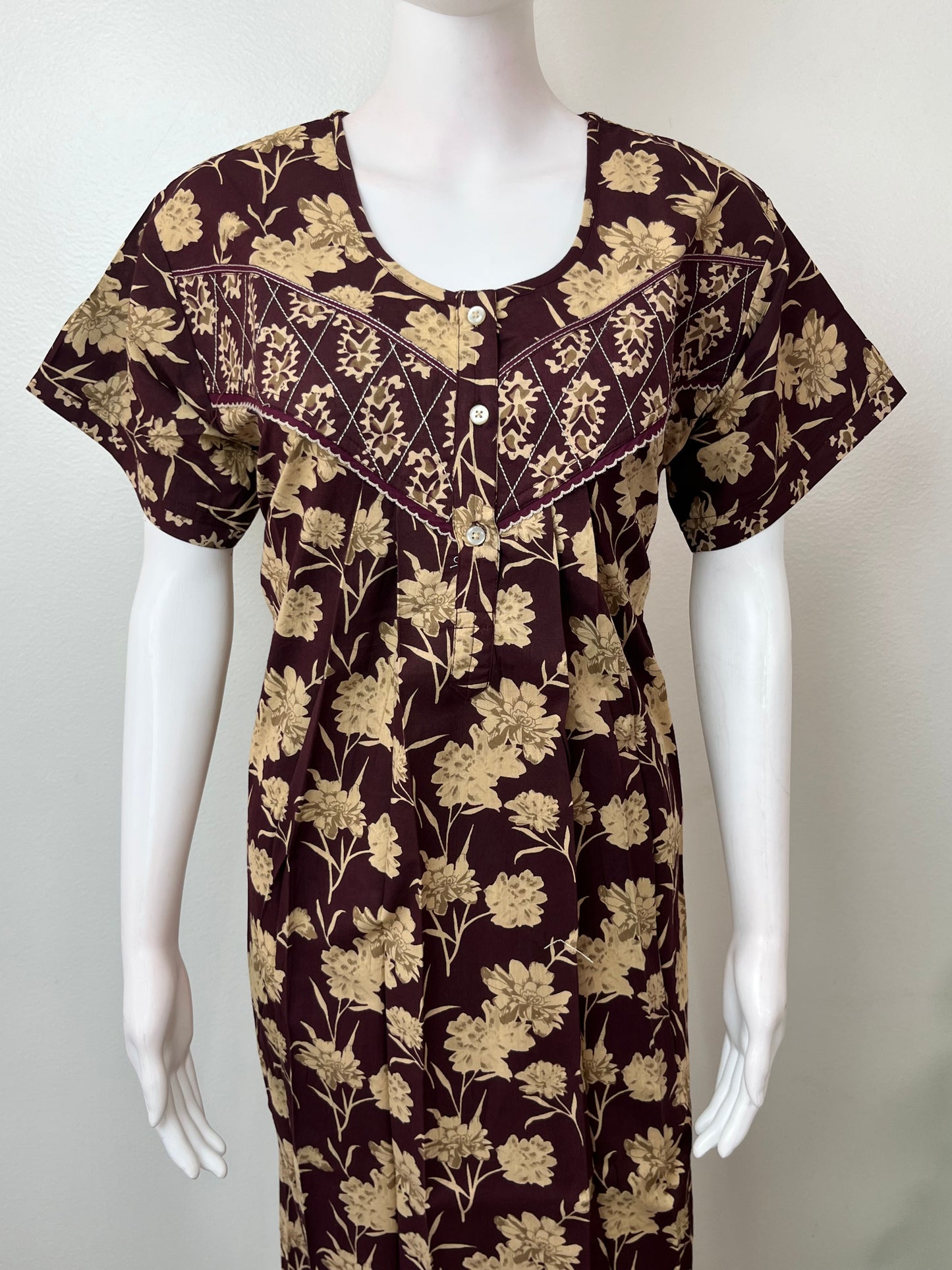 Wine Pure Cotton Nightgown for Women