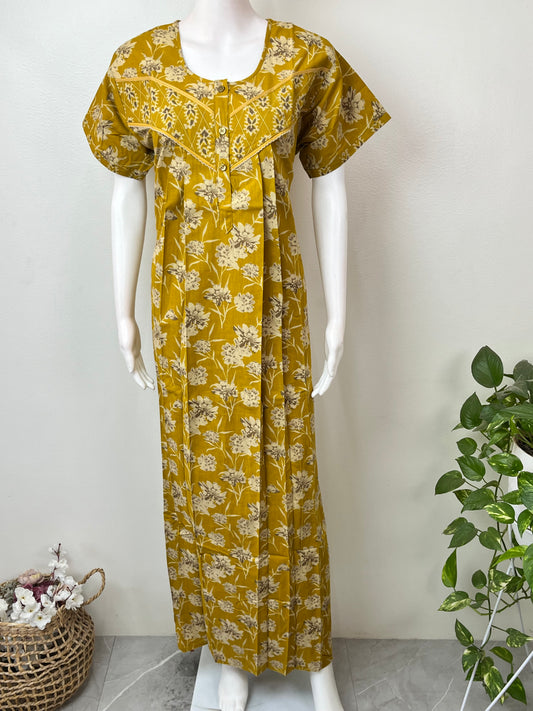 Mustard Pleated Style 100% Cotton Nighty