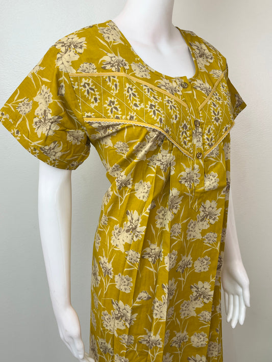 Mustard Pleated Style 100% Cotton Nighty