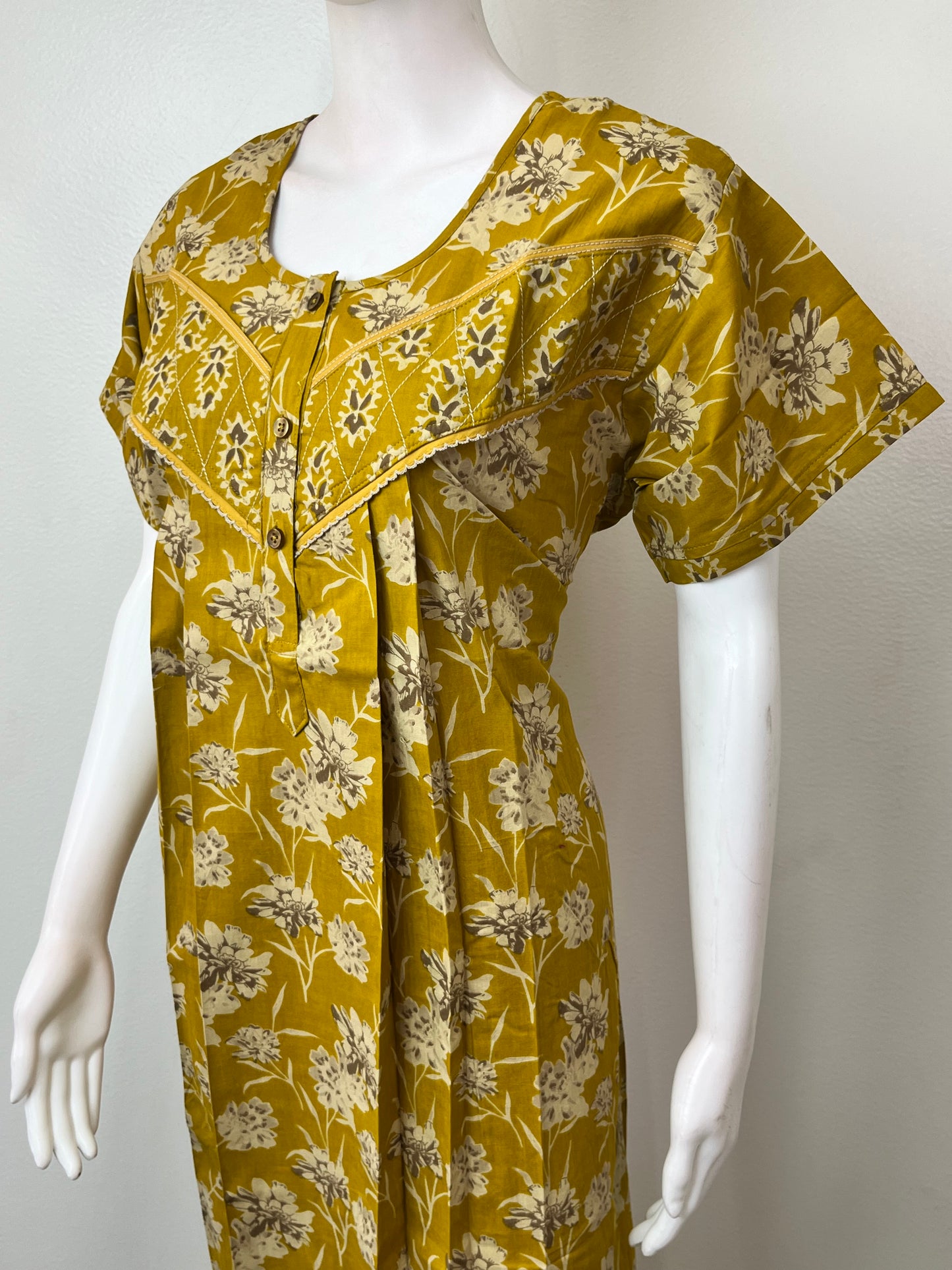 Mustard Pleated Style 100% Cotton Nighty