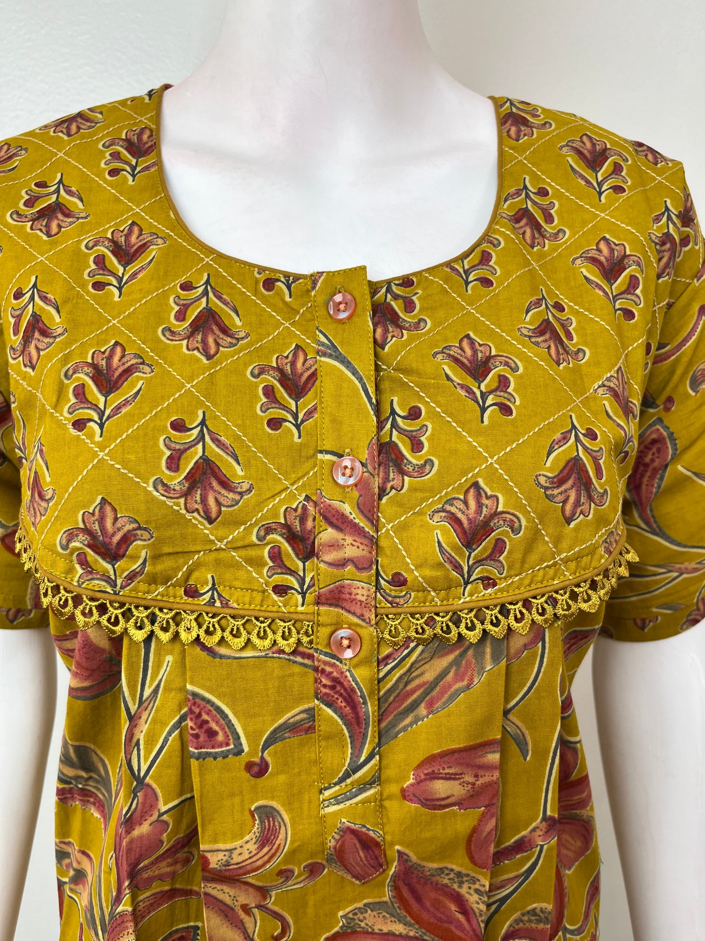 Mustard Floral Printed 100% Cotton Nightgown