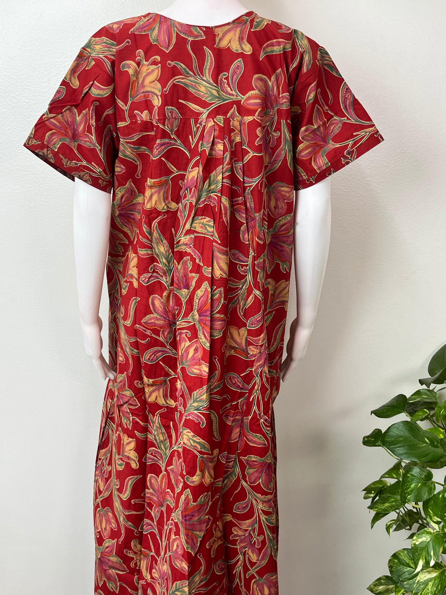 Maroon Pleated Style 100% Cotton Nighty