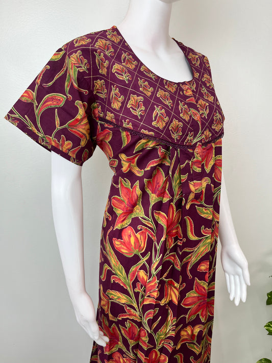 Wine 100% Cotton Nightgown Soft & Comfortable