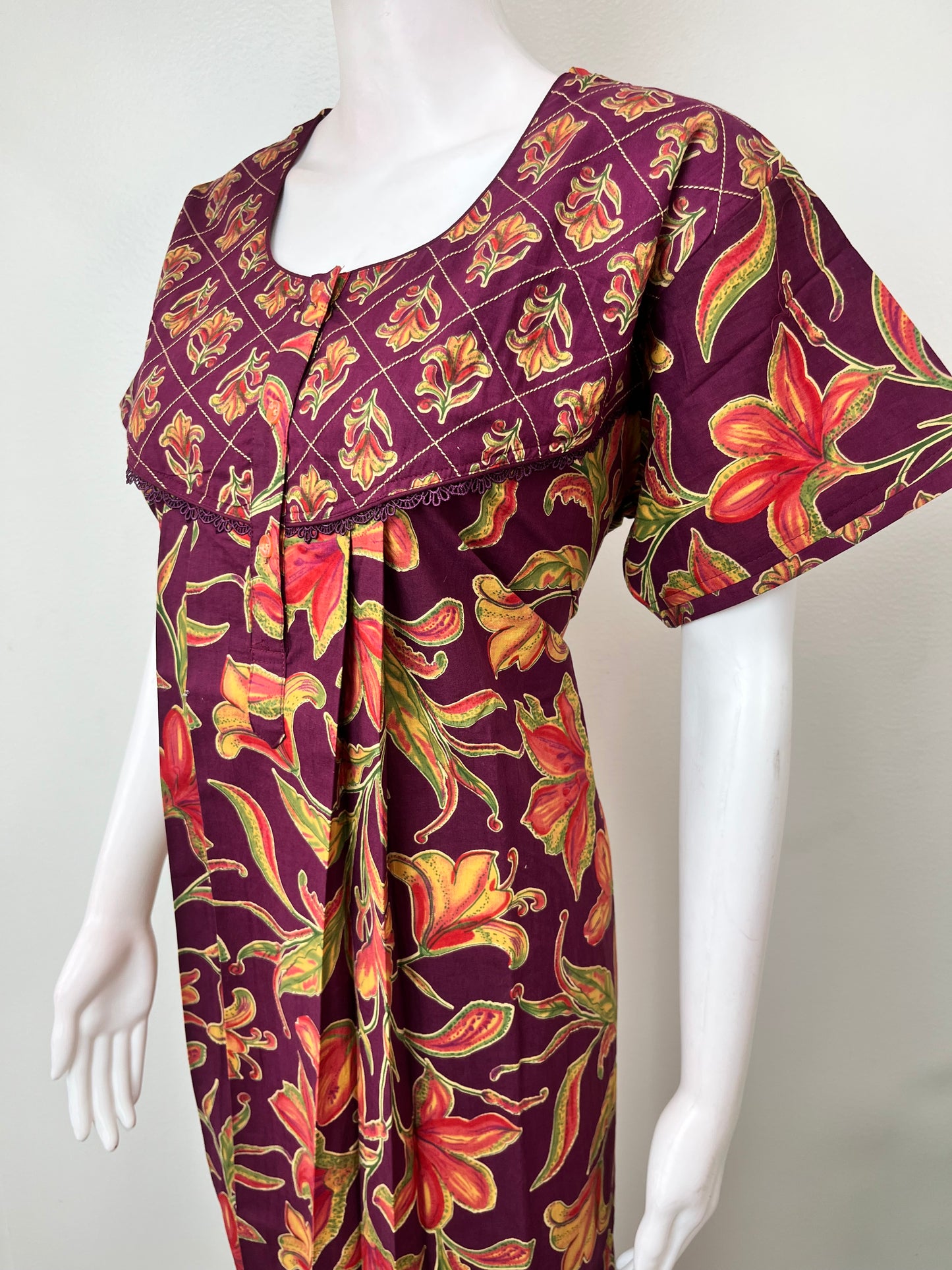 Wine 100% Cotton Nightgown Soft & Comfortable