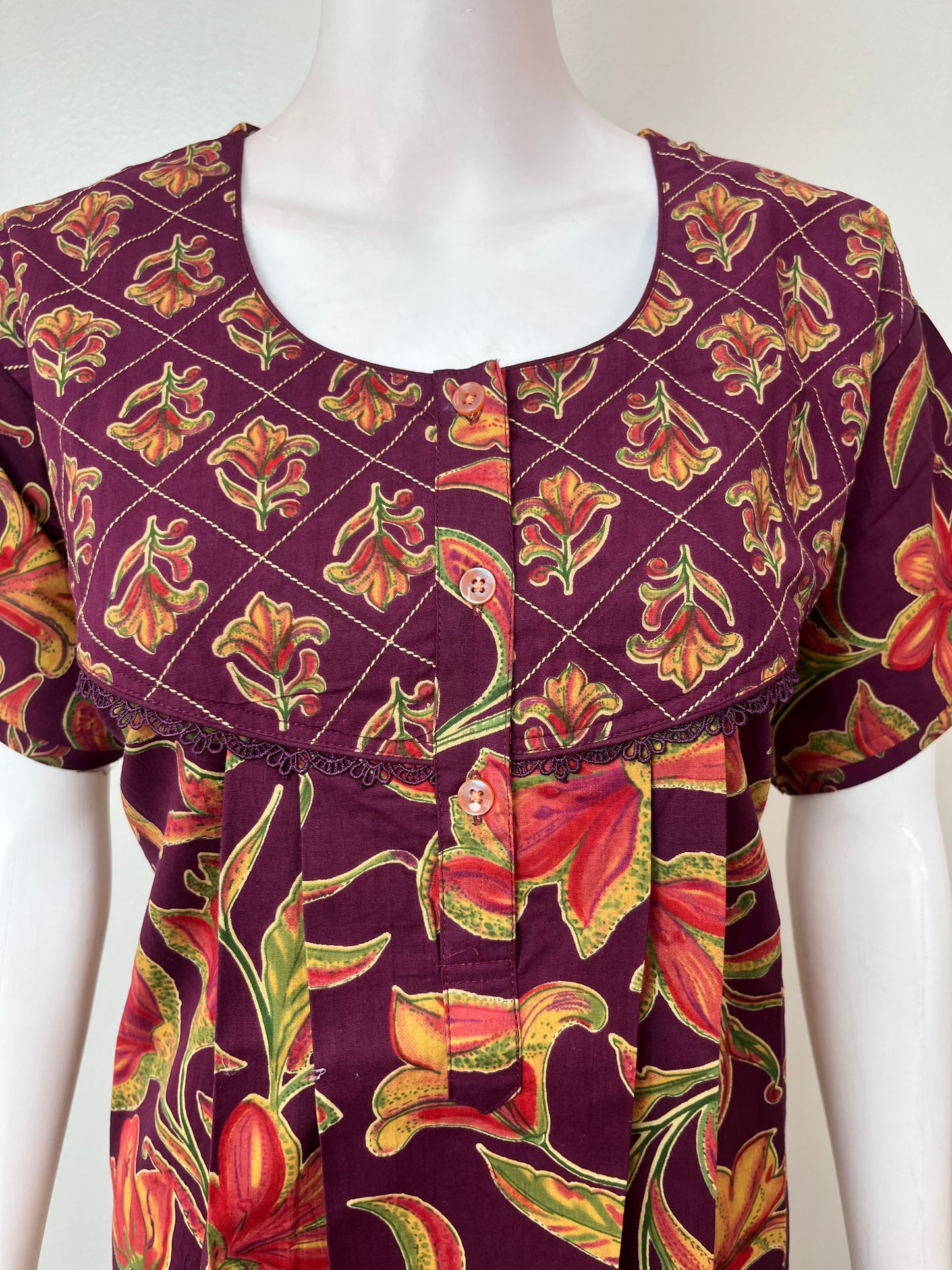 Wine 100% Cotton Nightgown Soft & Comfortable