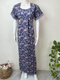 Royal Blue Floral Pure Cotton Nightgown