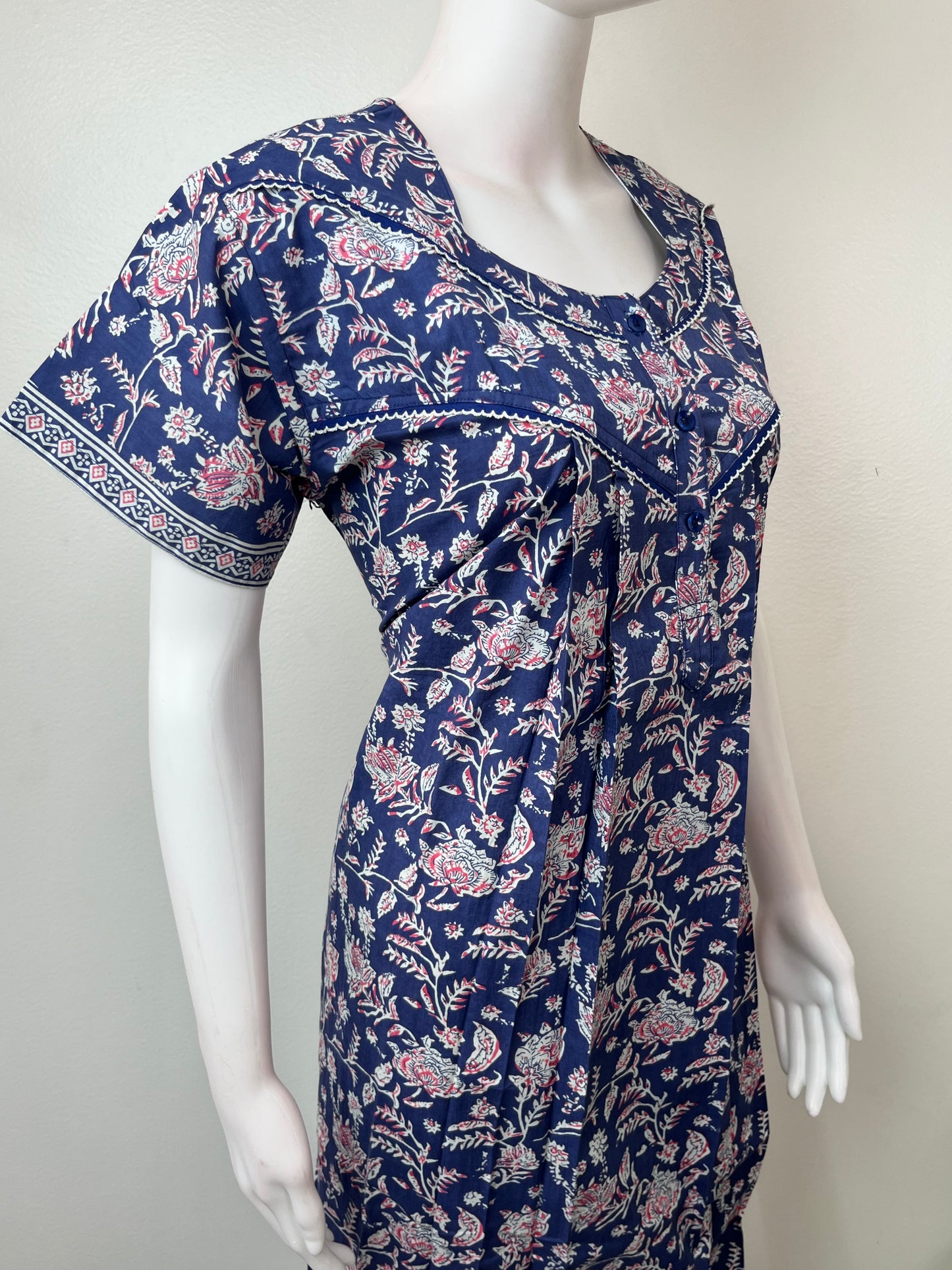 Royal Blue Floral Pure Cotton Nightgown