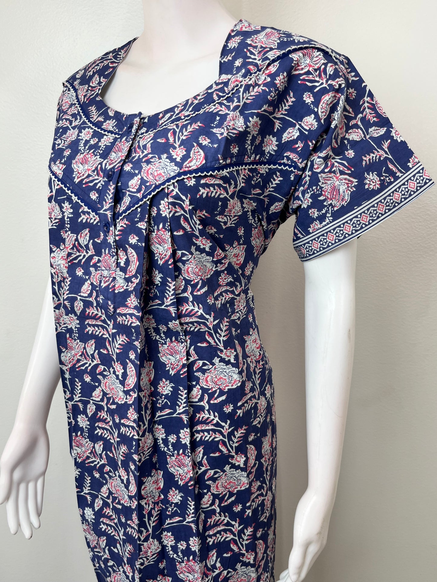 Royal Blue Floral Pure Cotton Nightgown