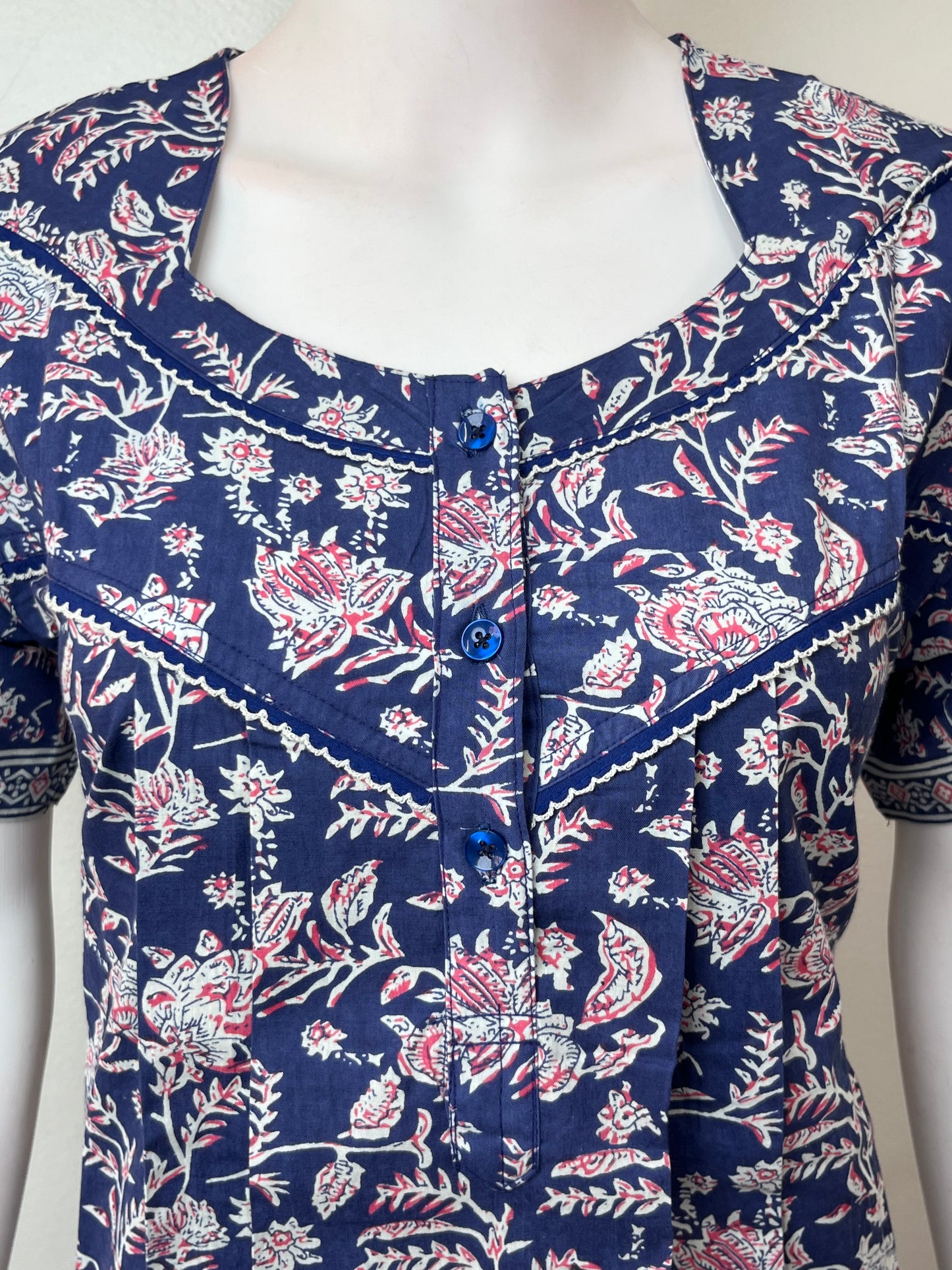 Royal Blue Floral Pure Cotton Nightgown