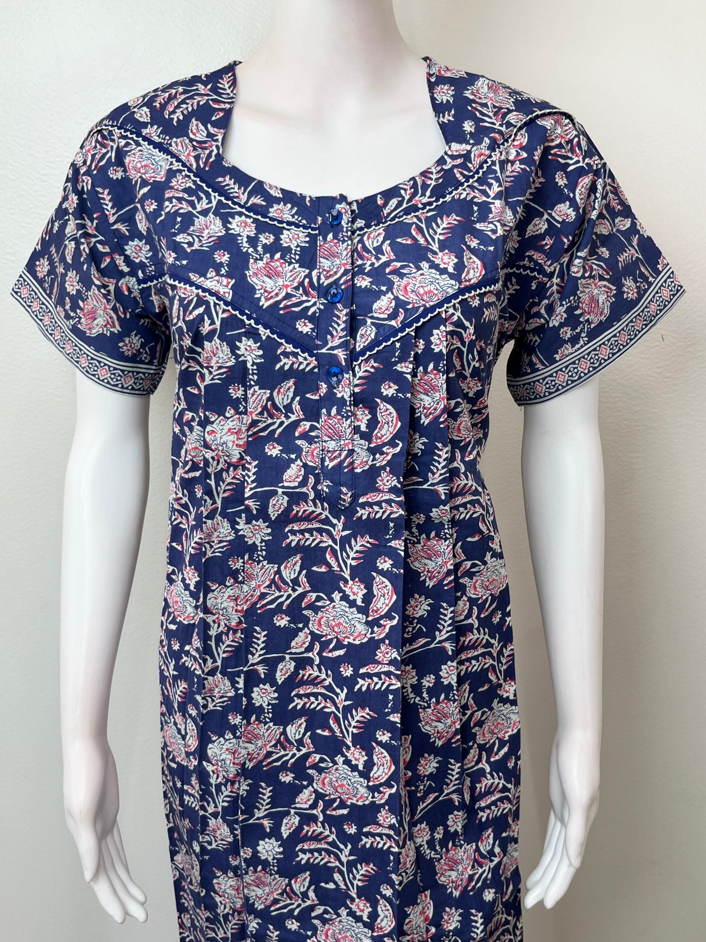 Royal Blue Floral Pure Cotton Nightgown