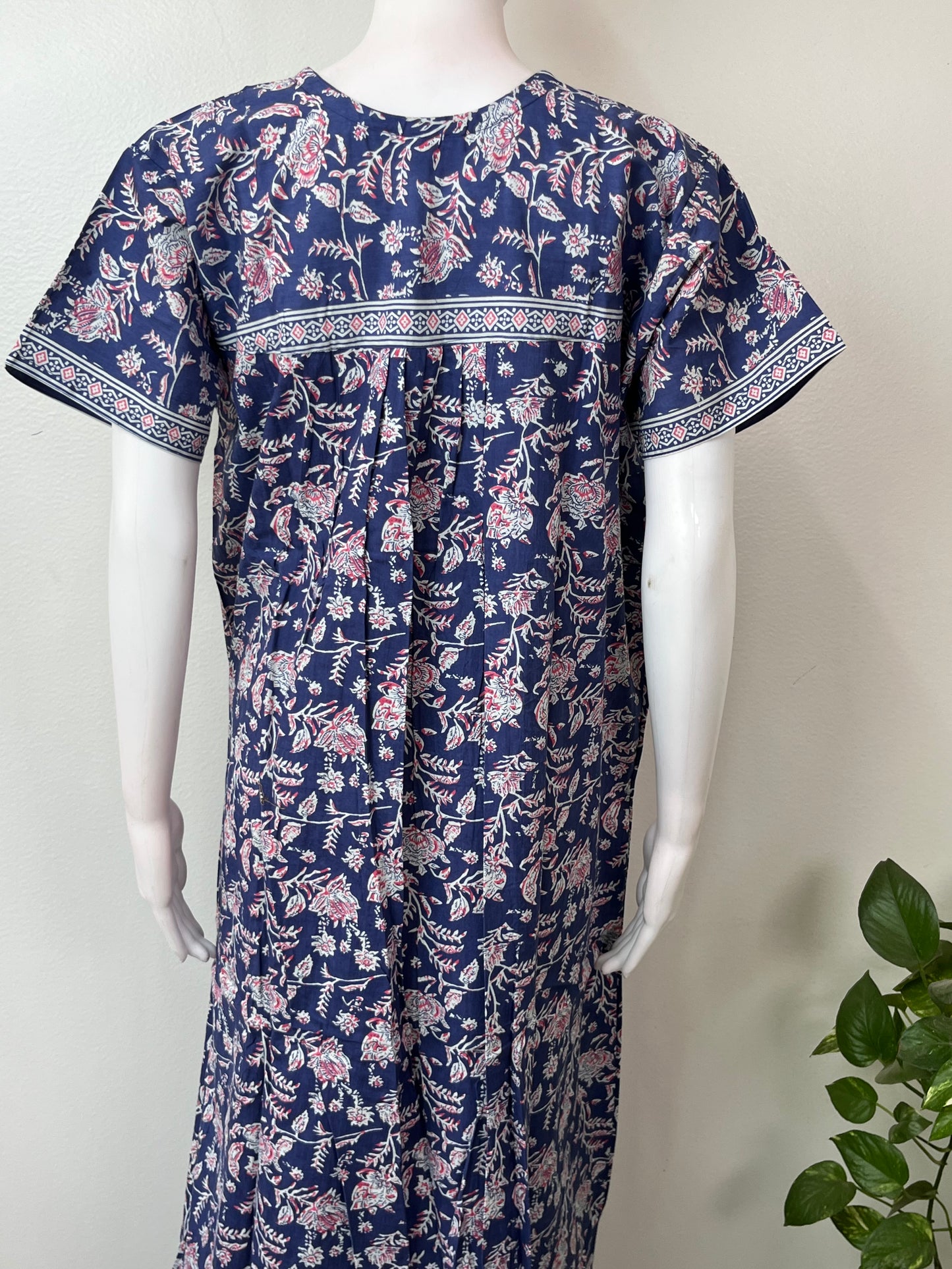 Royal Blue Floral Pure Cotton Nightgown