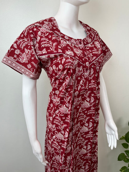 Red Pleated Style 100% Cotton Nighty