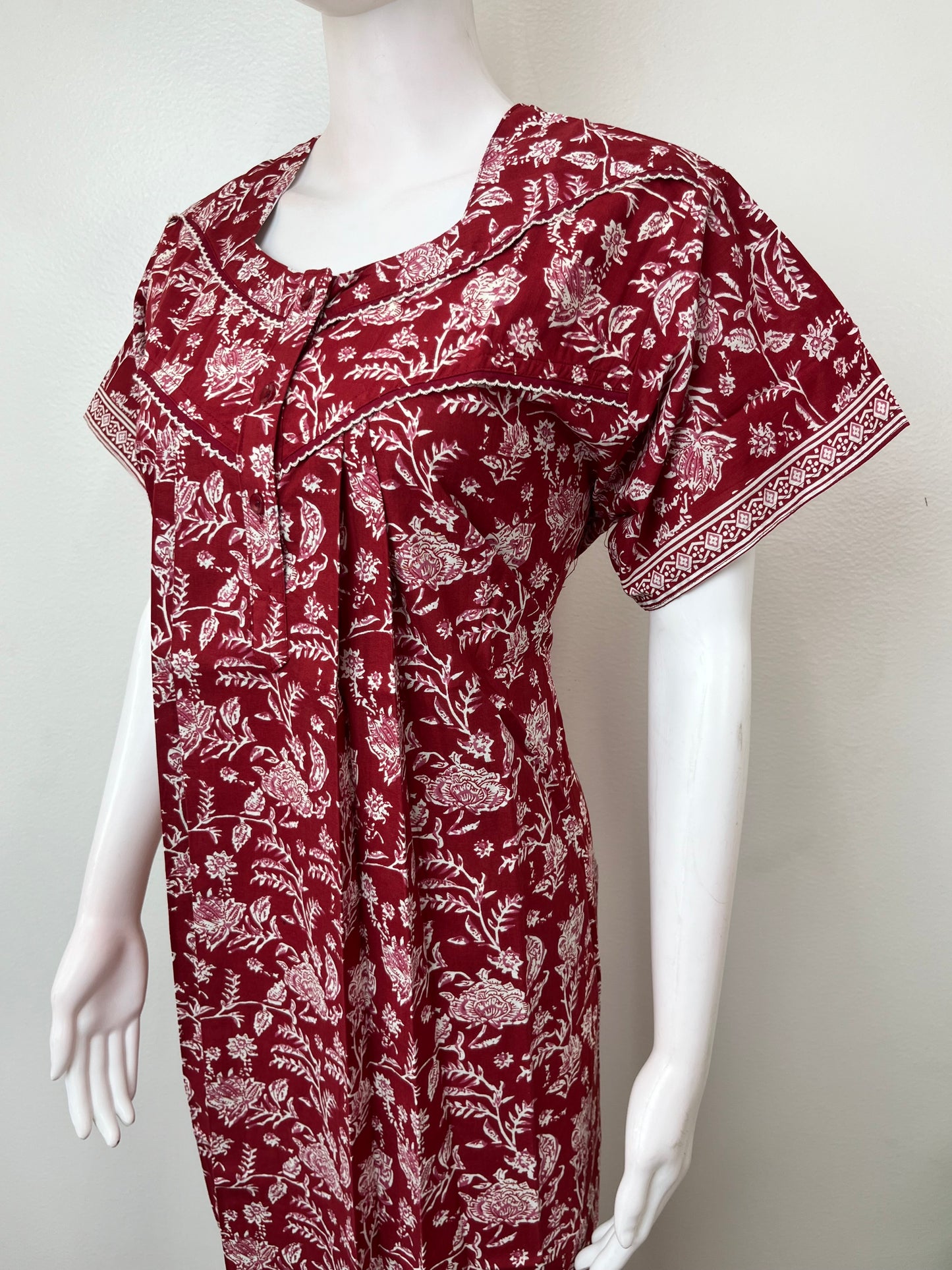 Red Pleated Style 100% Cotton Nighty