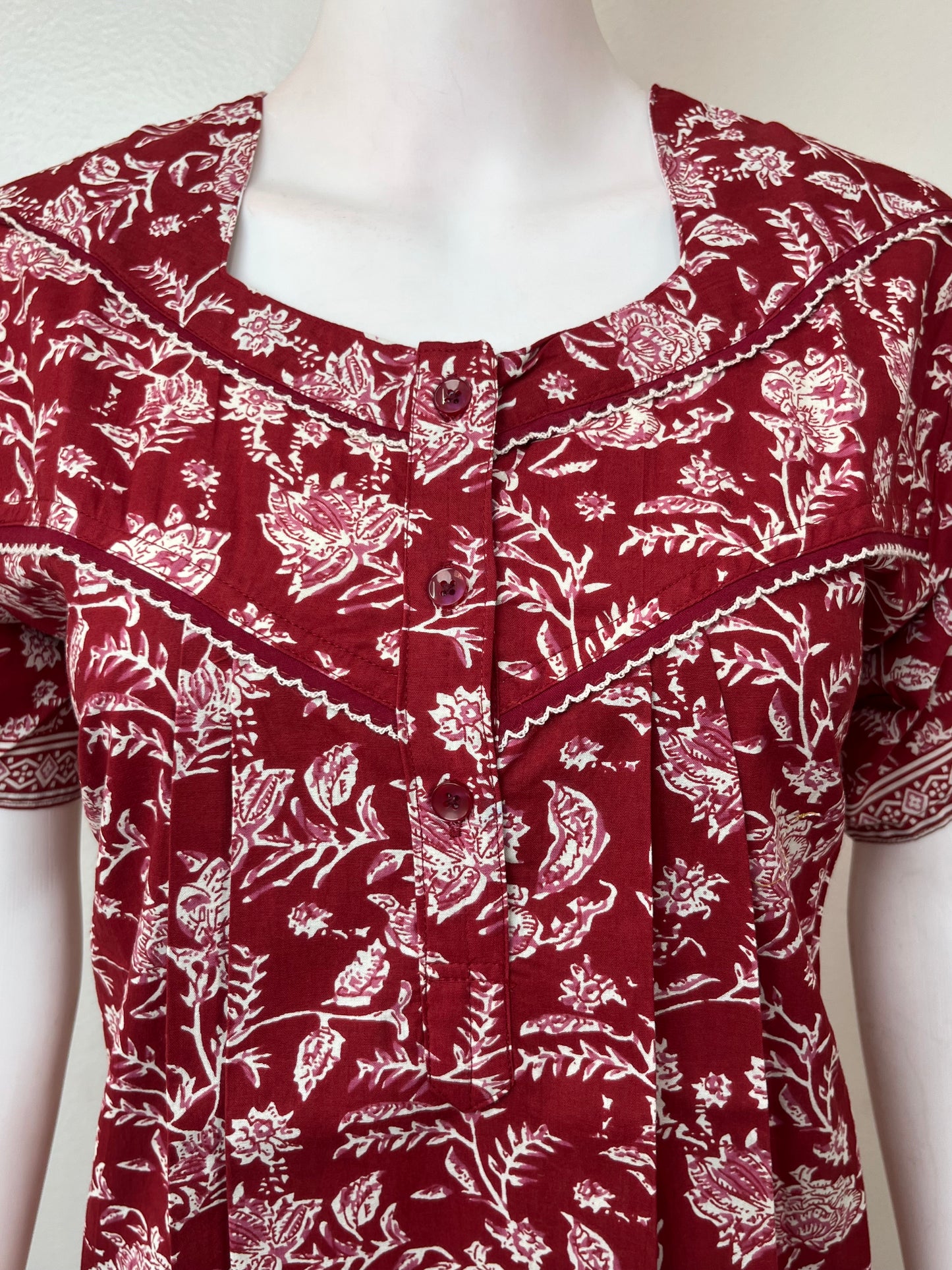 Red Pleated Style 100% Cotton Nighty