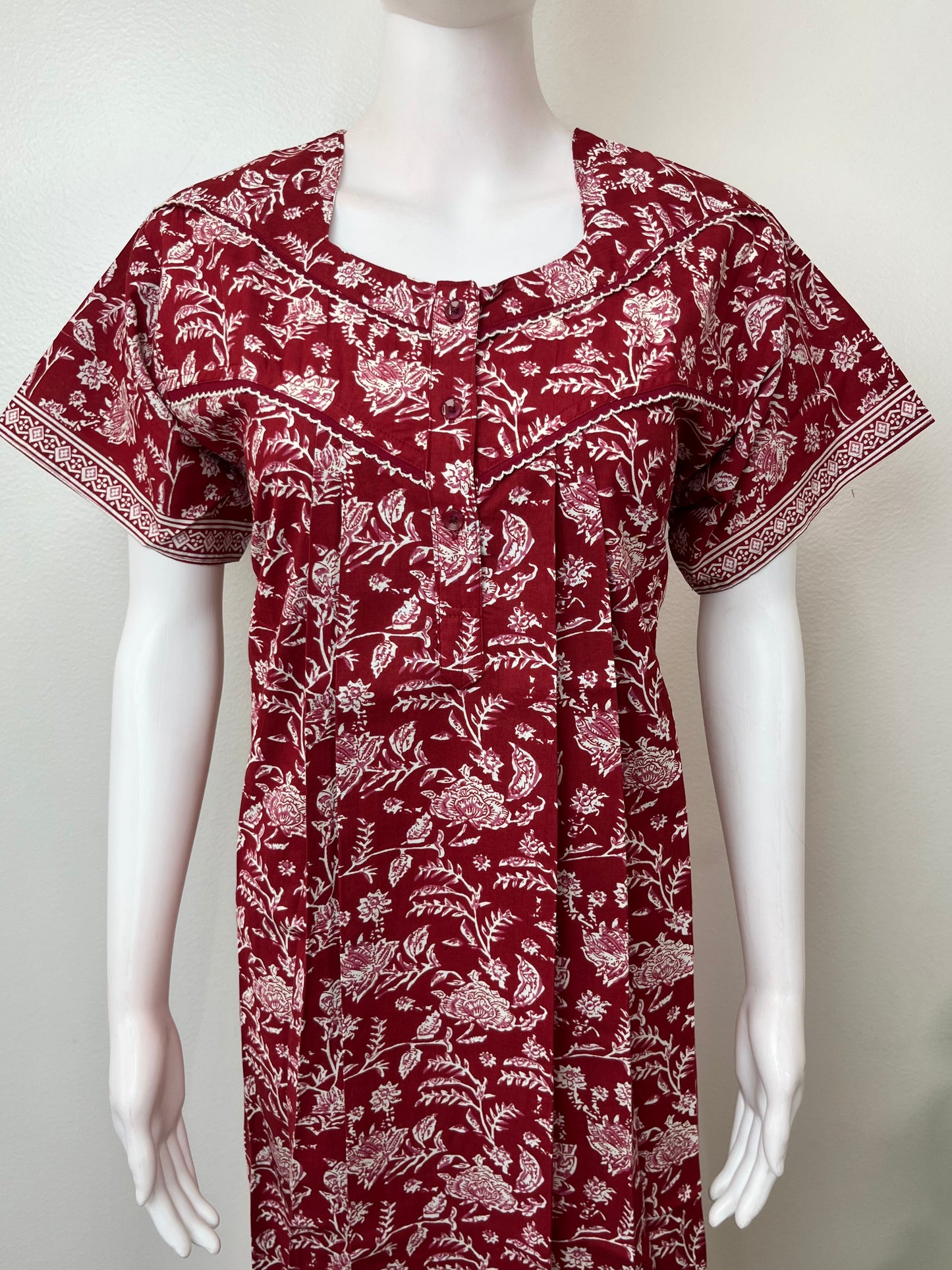 Red Pleated Style 100% Cotton Nighty