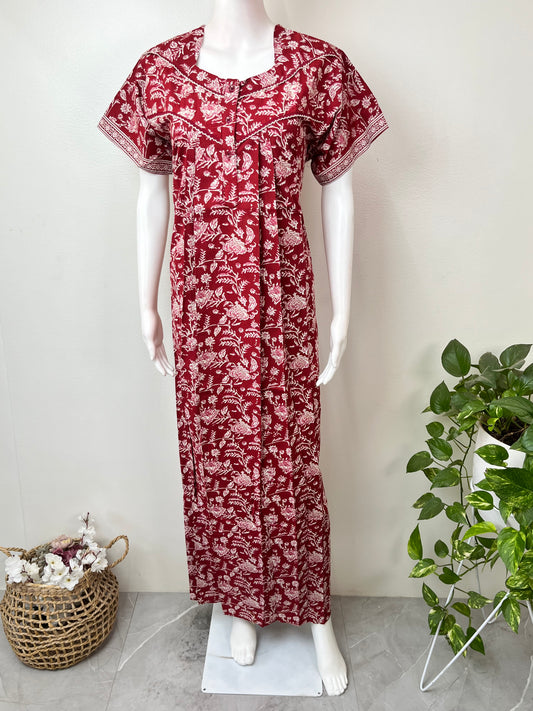 Red Pleated Style 100% Cotton Nighty