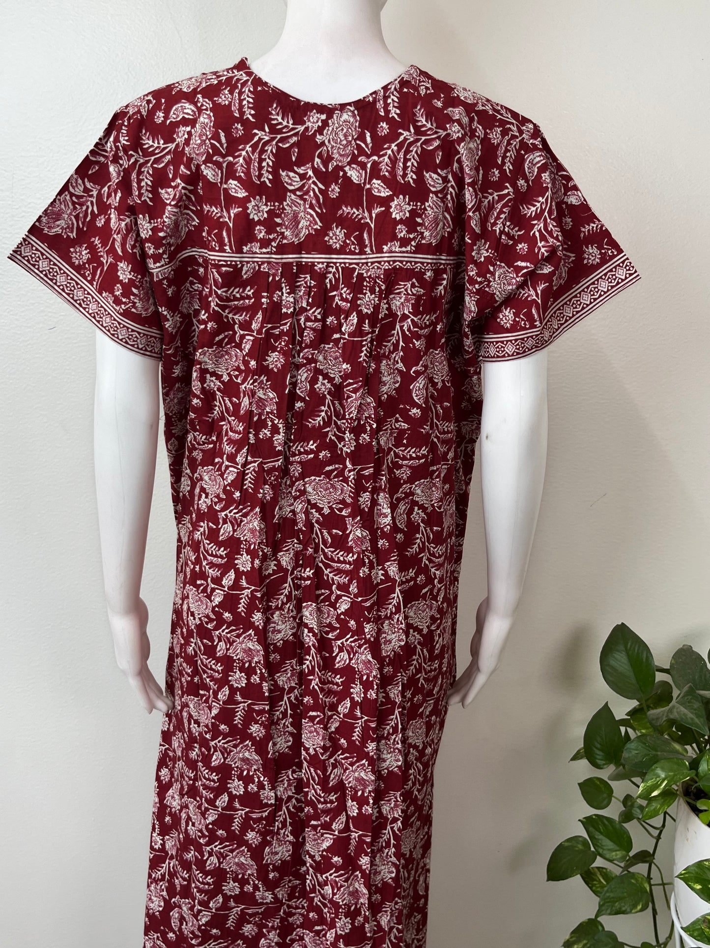 Red Pleated Style 100% Cotton Nighty