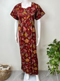 Maroon Floral Printed Pure Cotton Nightgown
