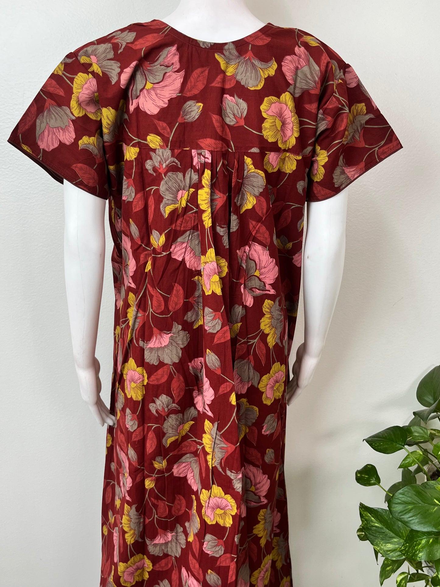 Maroon Floral Printed Pure Cotton Nightgown