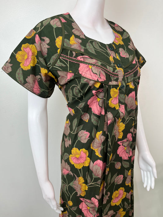 Bottle Green Pure Cotton Nightgown for Women