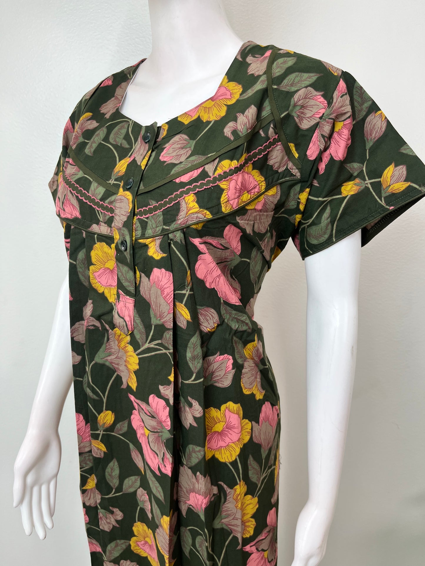 Bottle Green Pure Cotton Nightgown for Women