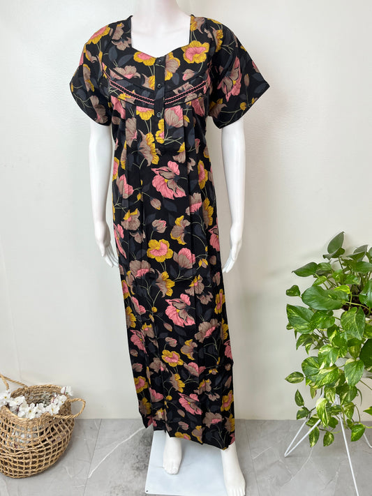 Black 100% Cotton Nighty Elegant & Breathable