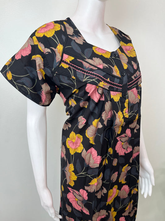 Black 100% Cotton Nighty Elegant & Breathable