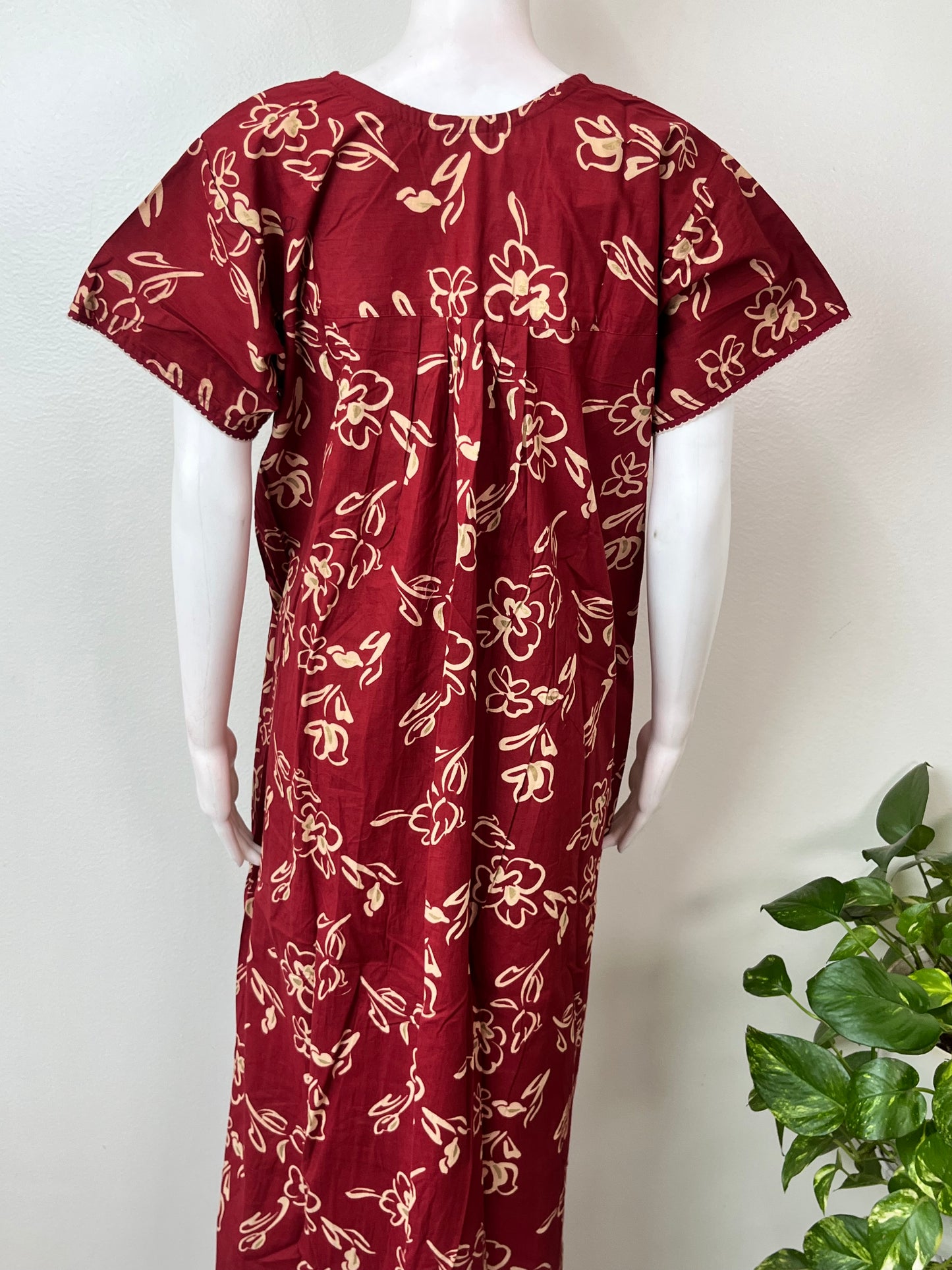 Maroon Digital Printed Pure Cotton Nighty