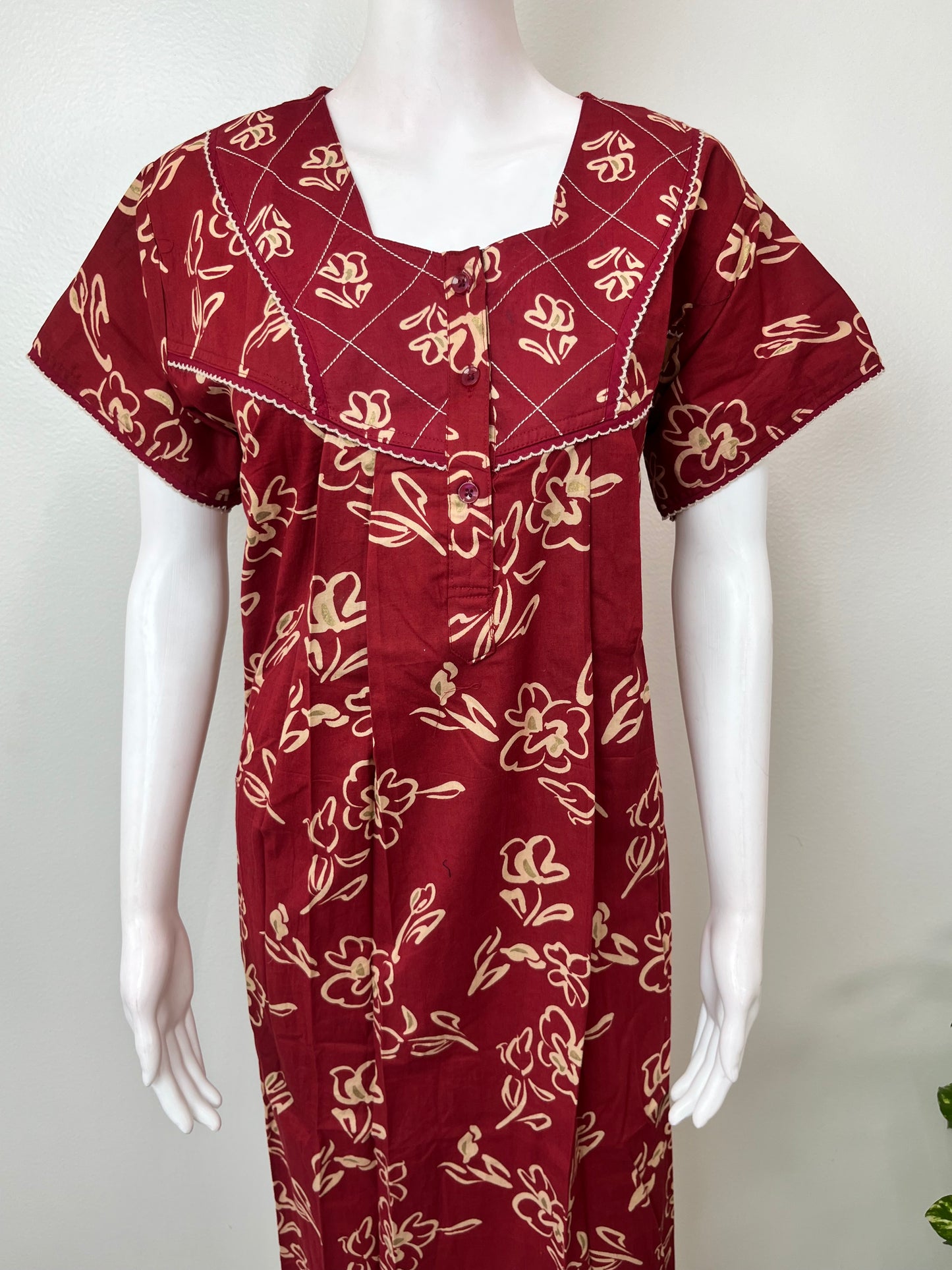 Maroon Digital Printed Pure Cotton Nighty