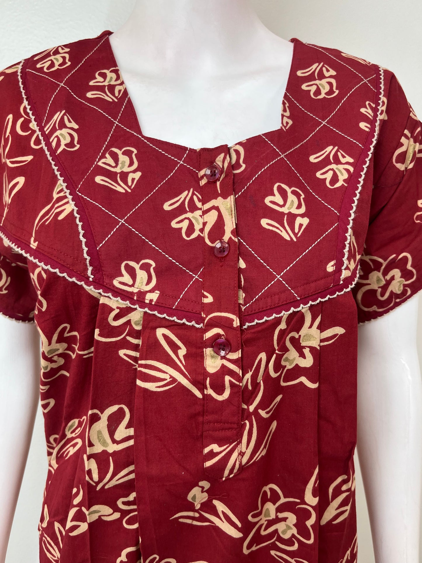 Maroon Digital Printed Pure Cotton Nighty