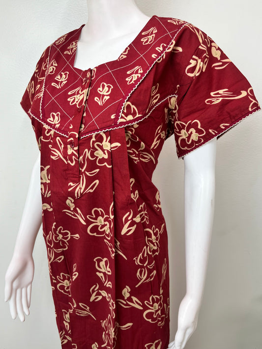 Maroon Digital Printed Pure Cotton Nighty