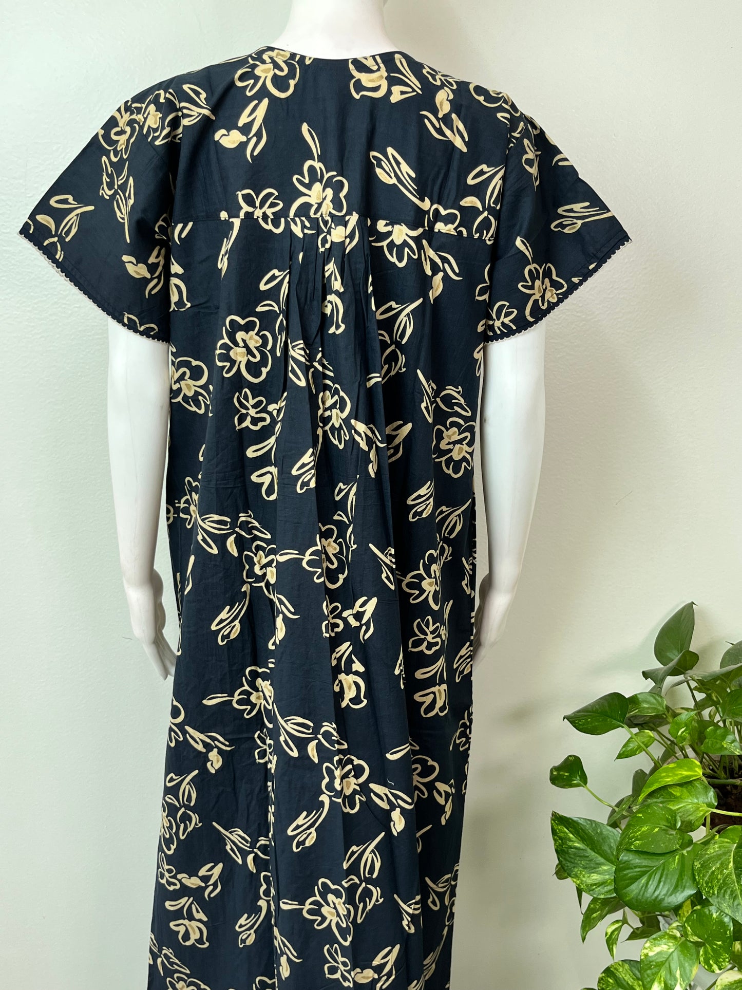 Navy Blue Double Print 100% Cotton Nightgown