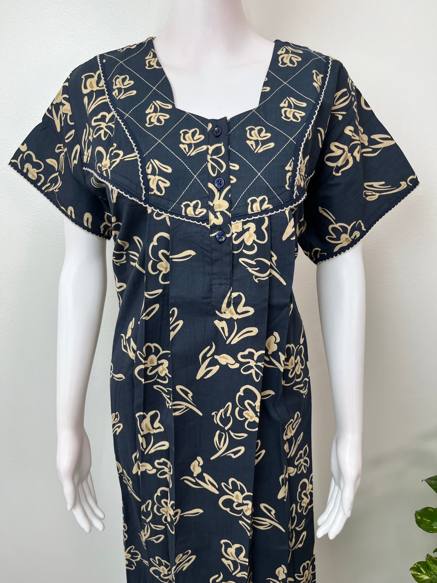 Navy Blue Double Print 100% Cotton Nightgown