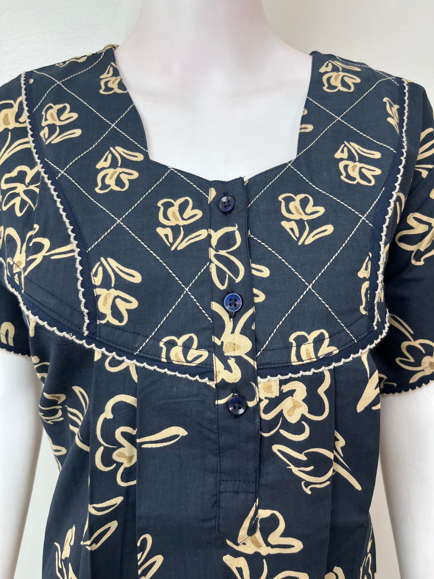 Navy Blue Double Print 100% Cotton Nightgown