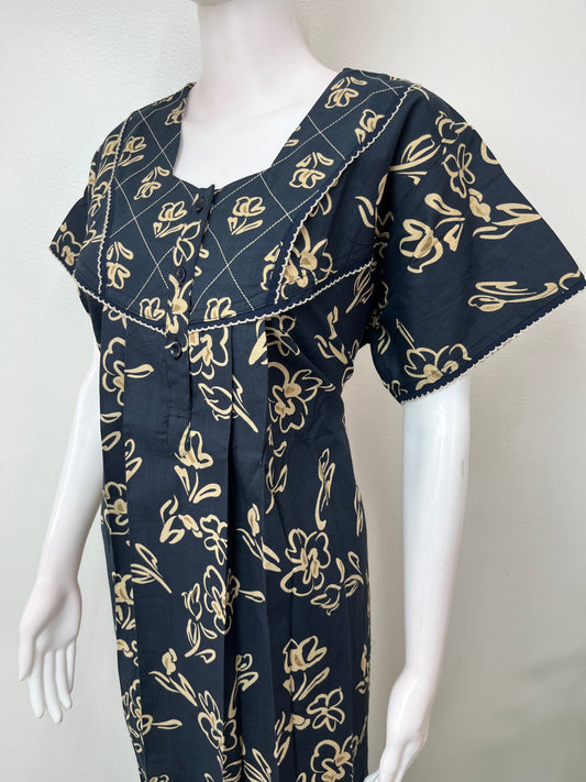 Navy Blue Double Print 100% Cotton Nightgown