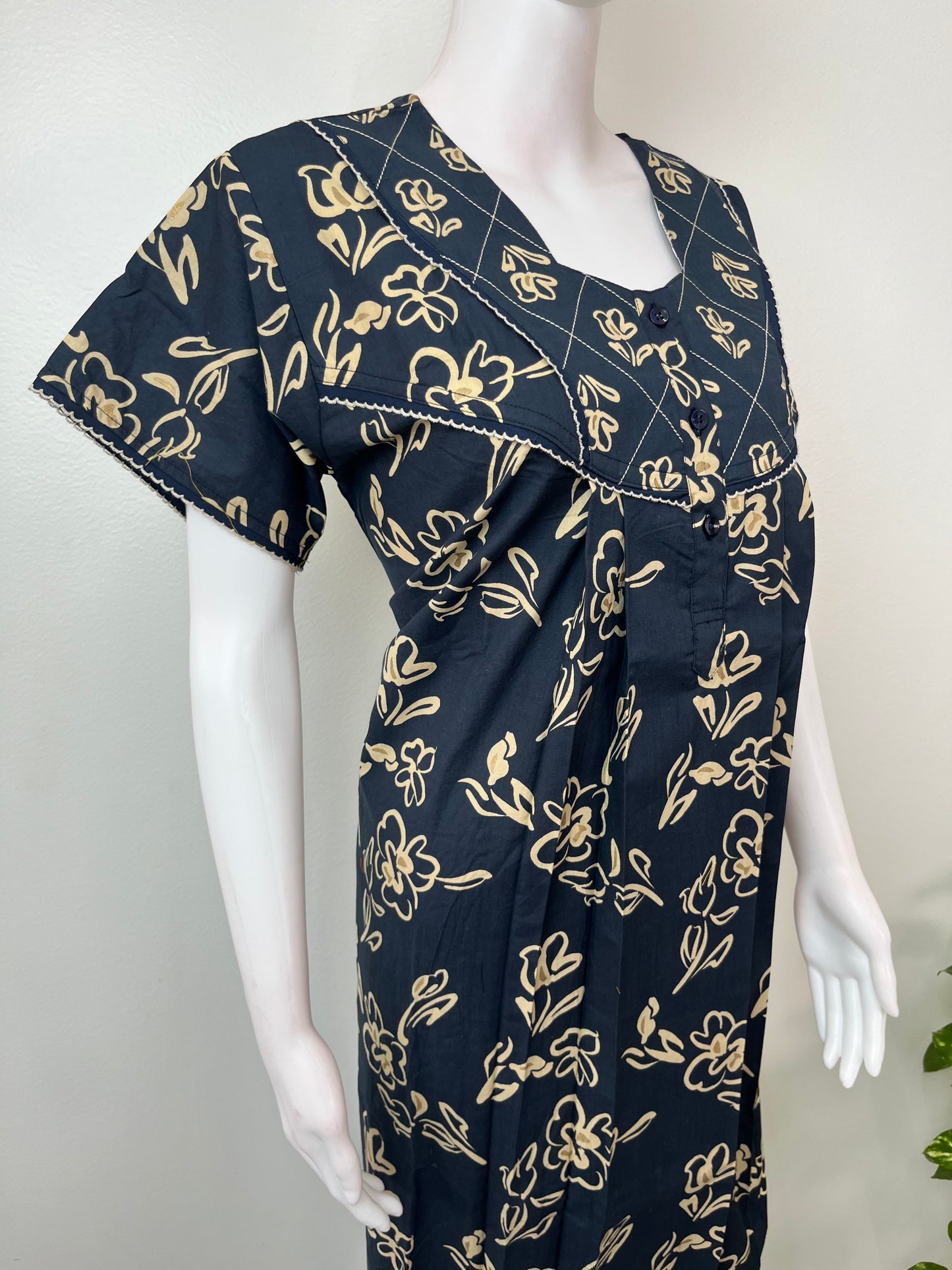 Navy Blue Double Print 100% Cotton Nightgown