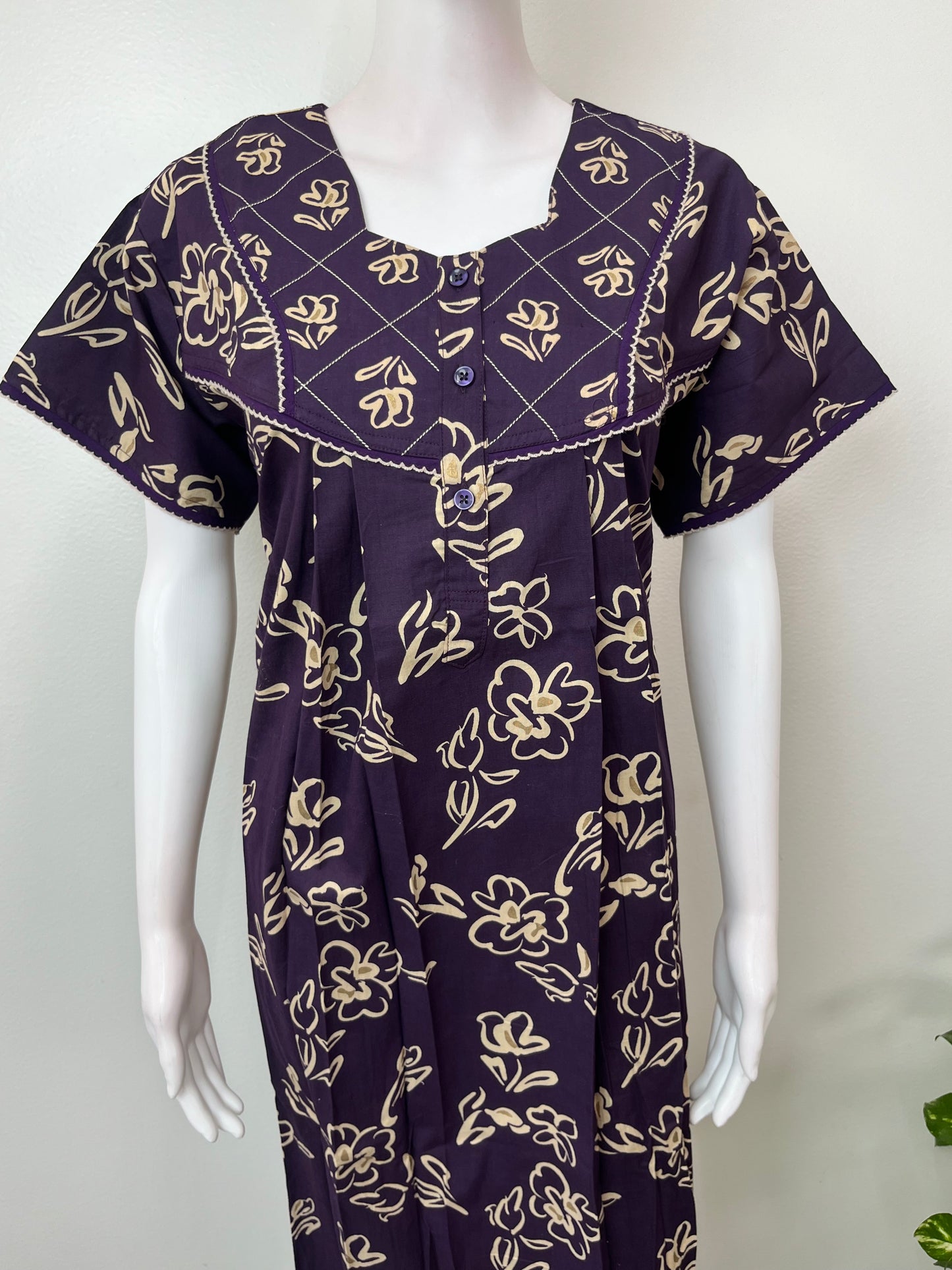 Deep Violet Pure Cotton Nightgown