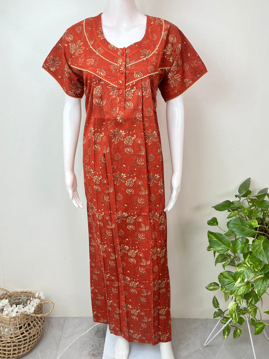 Maroon Floral Pure Cotton Nighty