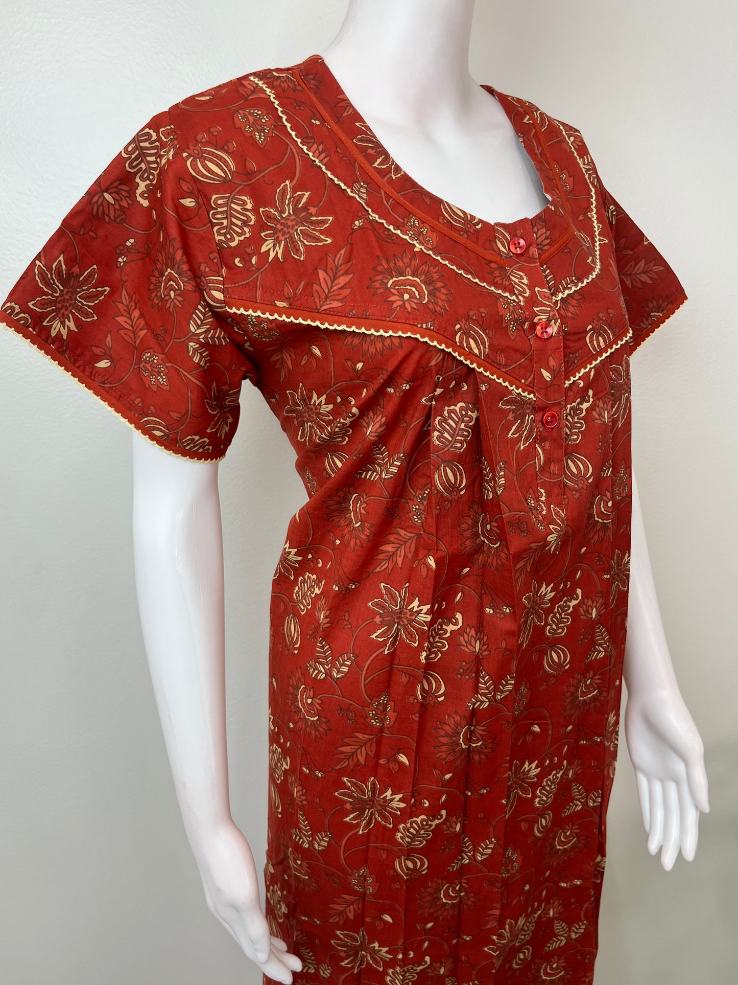 Maroon Floral Pure Cotton Nighty