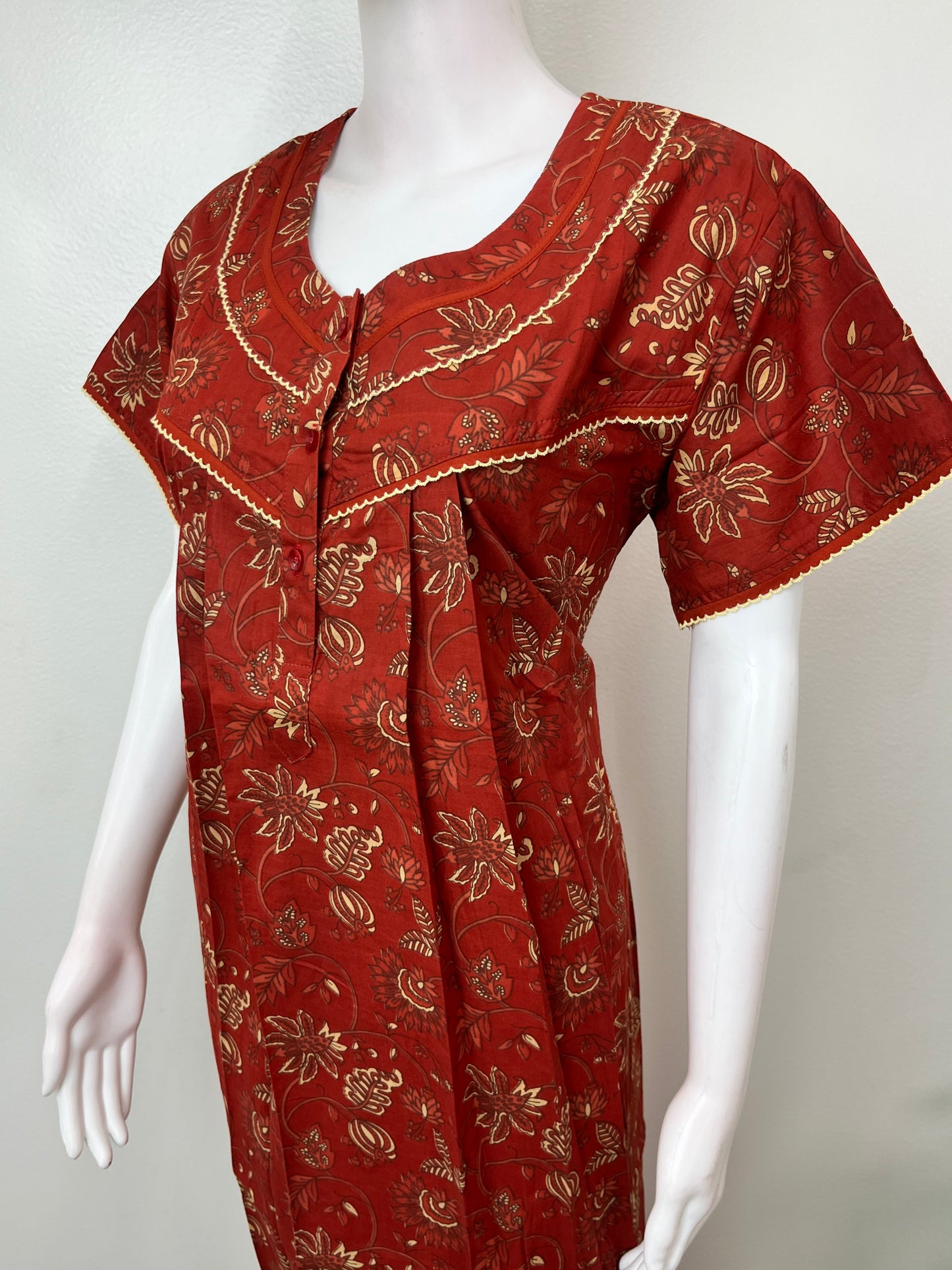 Maroon Floral Pure Cotton Nighty