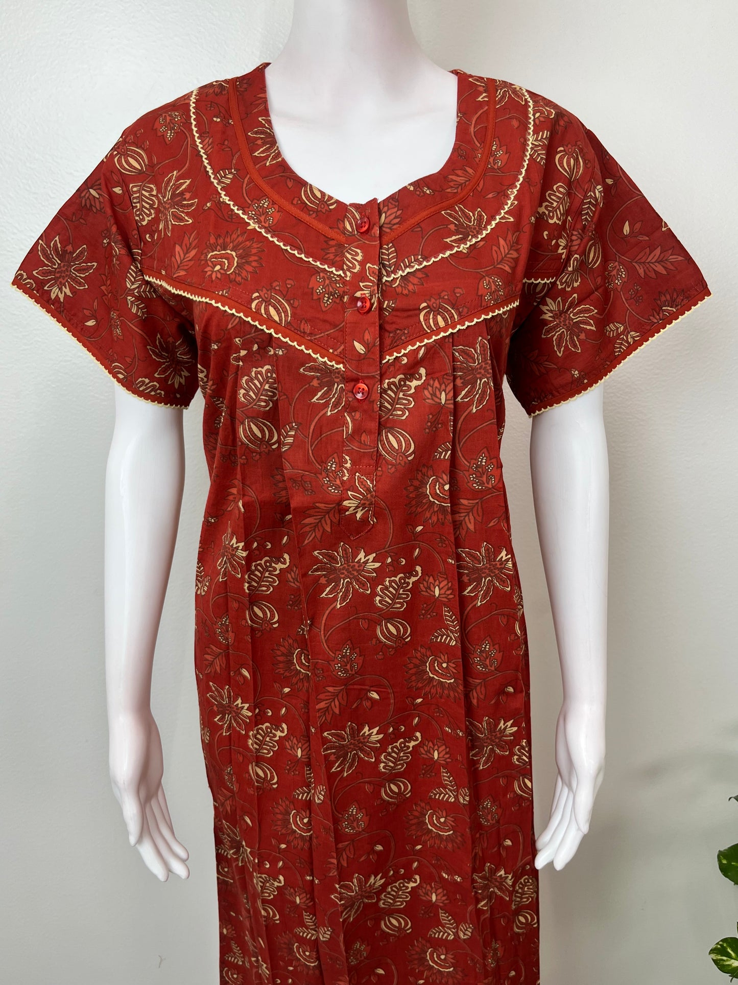 Maroon Floral Pure Cotton Nighty