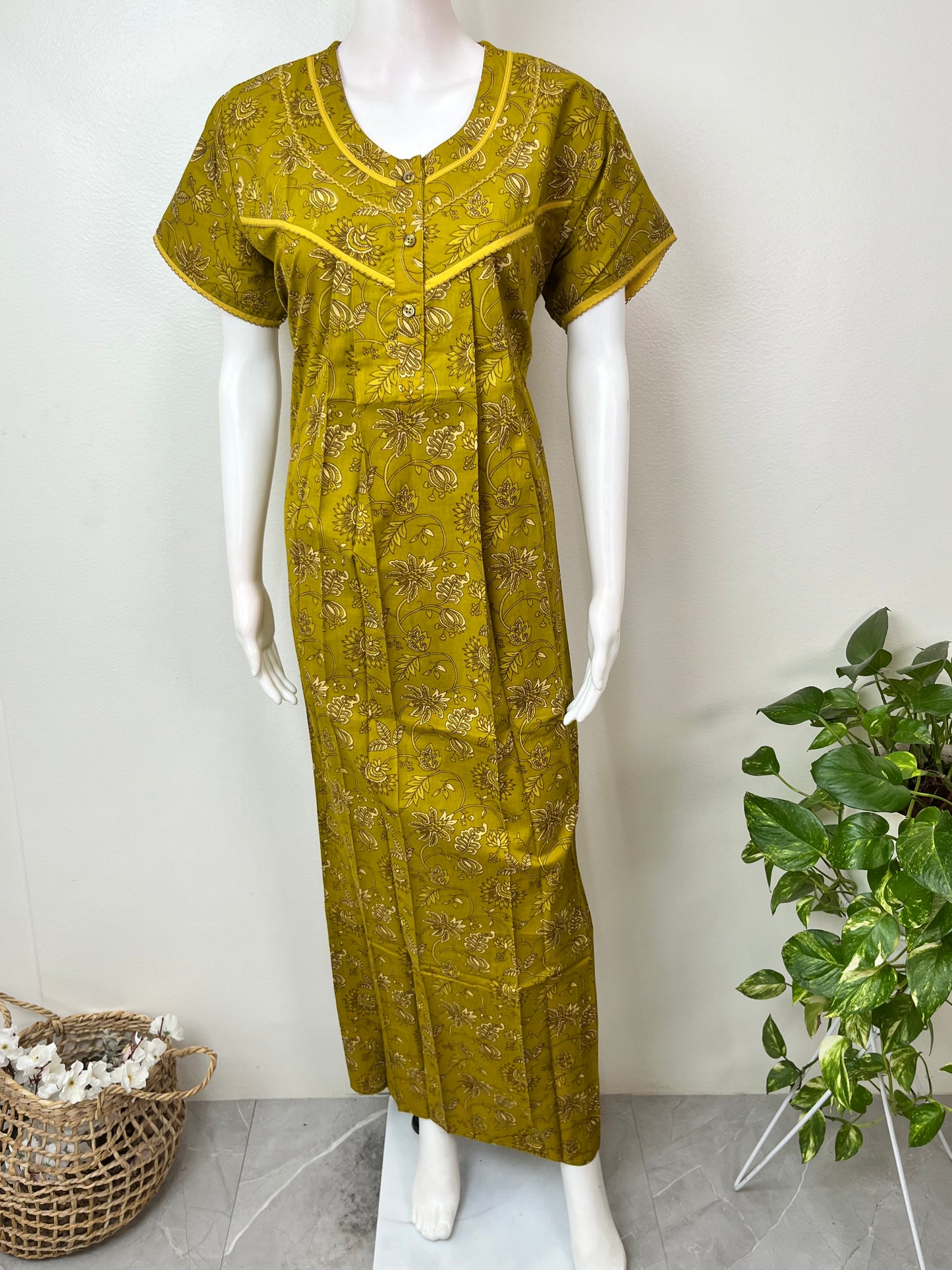 Yellow 100% Cotton Women's Nightgown