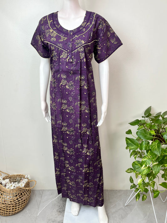 Purple Pure Cotton Nightgown Elegant & Breathable