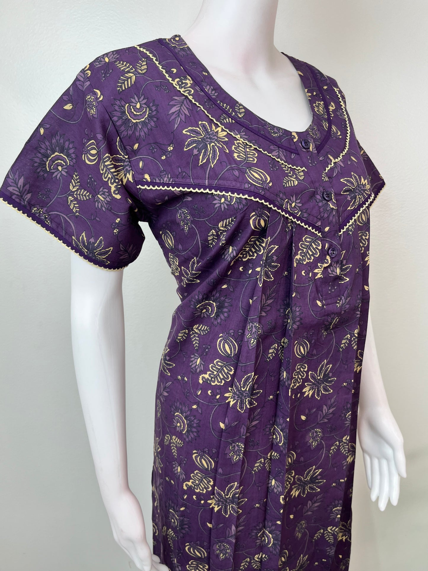 Purple Pure Cotton Nightgown Elegant & Breathable