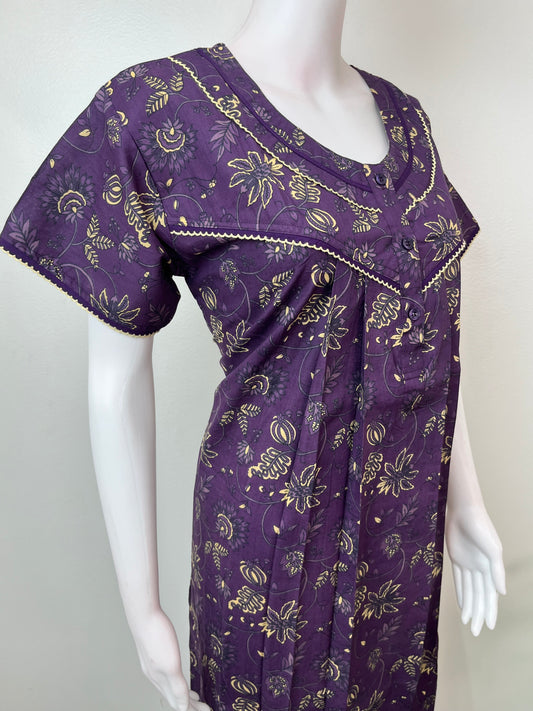 Purple Pure Cotton Nightgown Elegant & Breathable