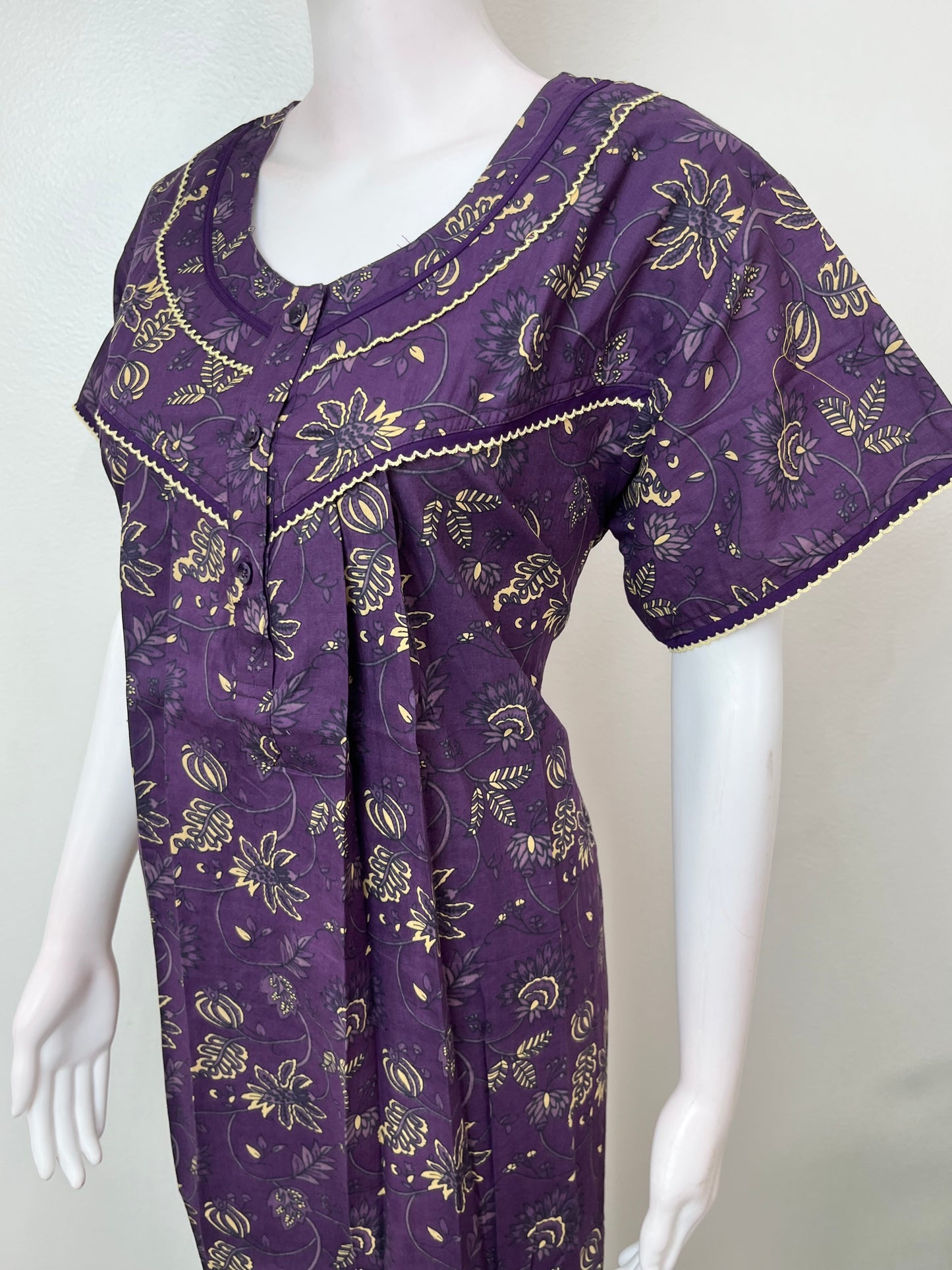 Purple Pure Cotton Nightgown Elegant & Breathable