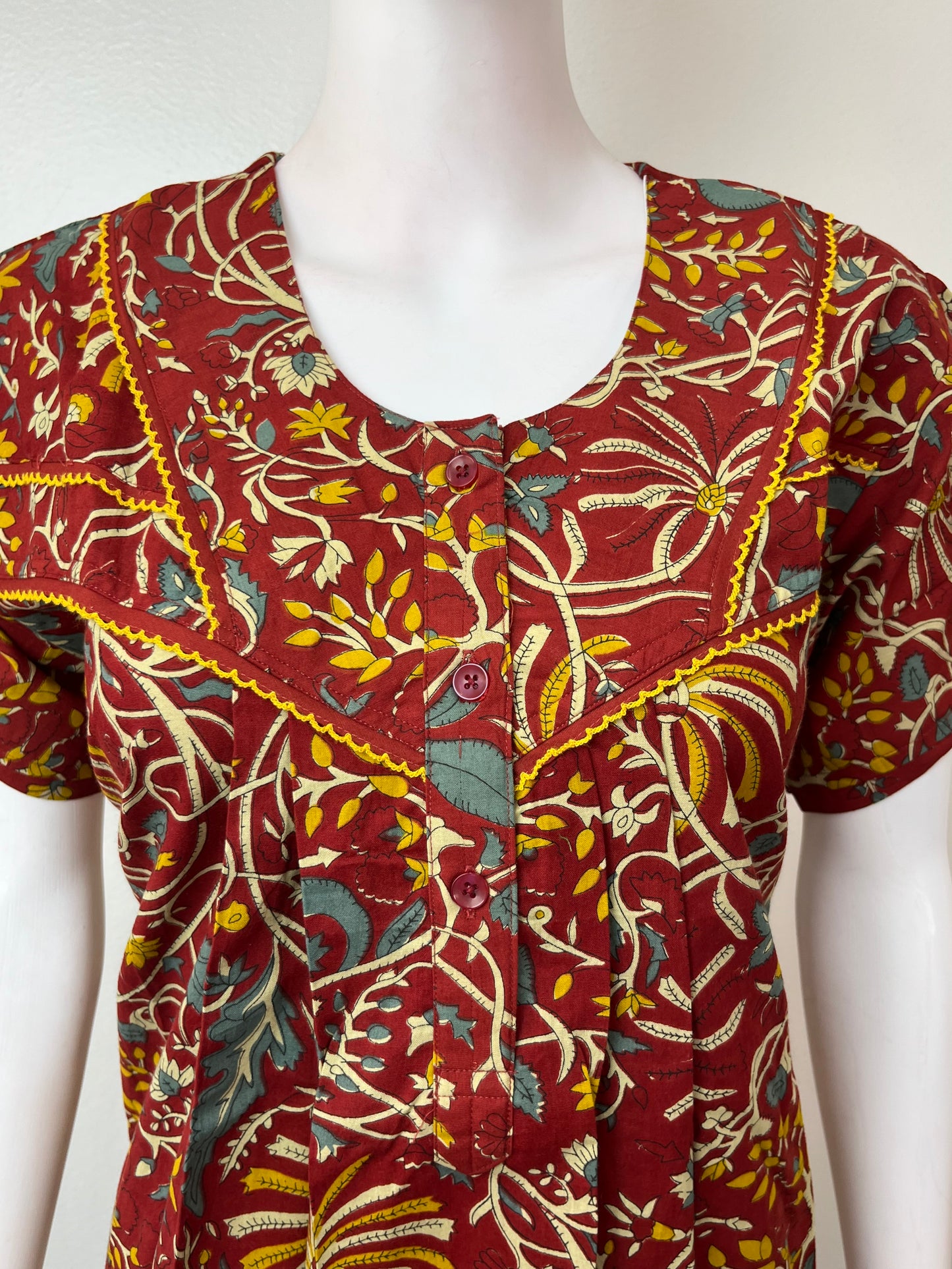 Maroon Pleated Style 100% Cotton Nighty