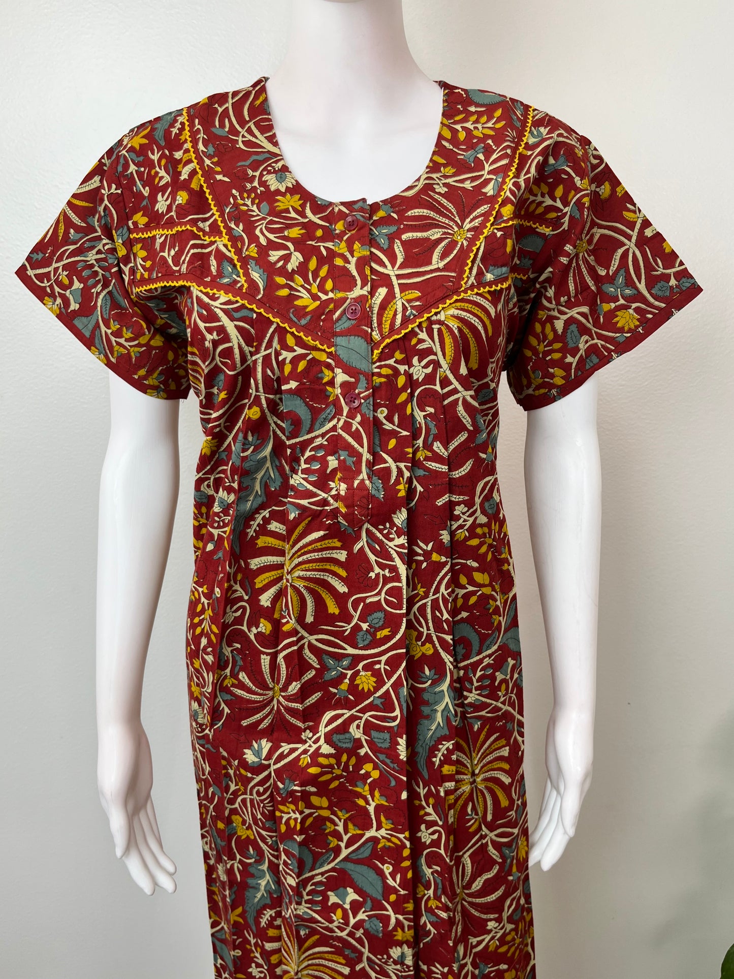 Maroon Pleated Style 100% Cotton Nighty