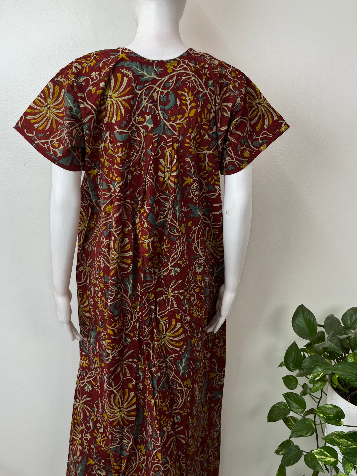 Maroon Pleated Style 100% Cotton Nighty